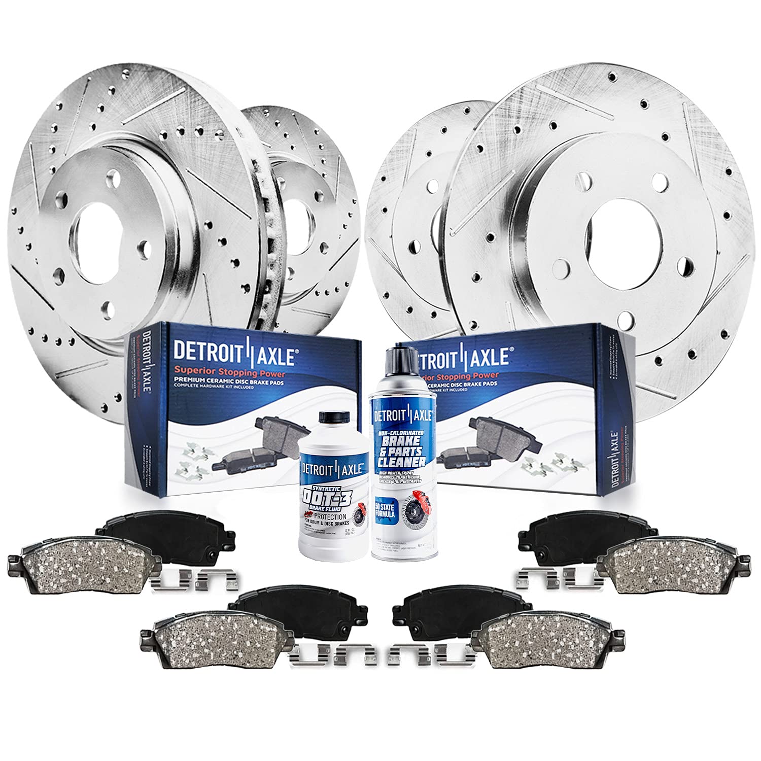 Detroit Axle - Brake Kit for Volkswagen Beetle Golf City Jetta Replacement Drilled & Slotted Disc Brake Rotors Ceramic Brakes Pa